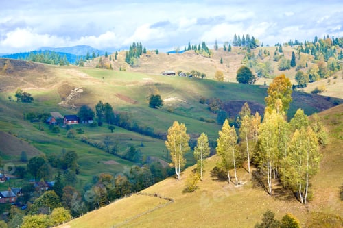 Preview: Beautiful Autumn Mountain And Small Village On Mountainside (Carpathian. Ukraine)