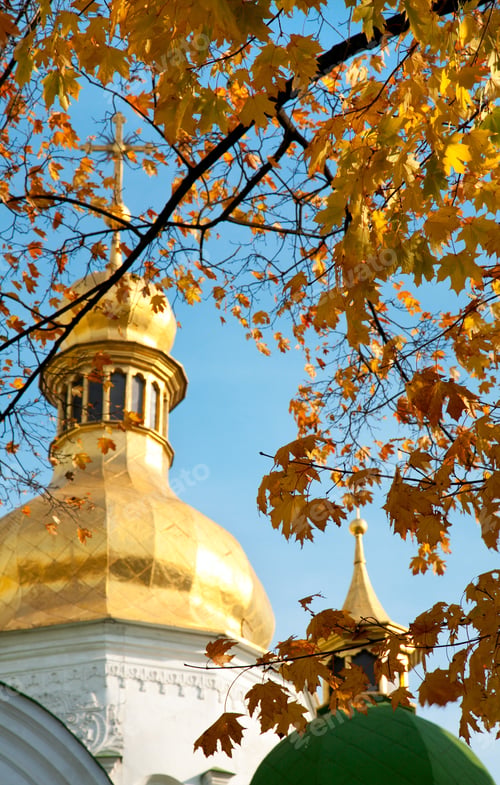 Preview: Autumn Saint Sophia Cathedral Church Building Cupola View. Kiev-City Centre, Ukraine.