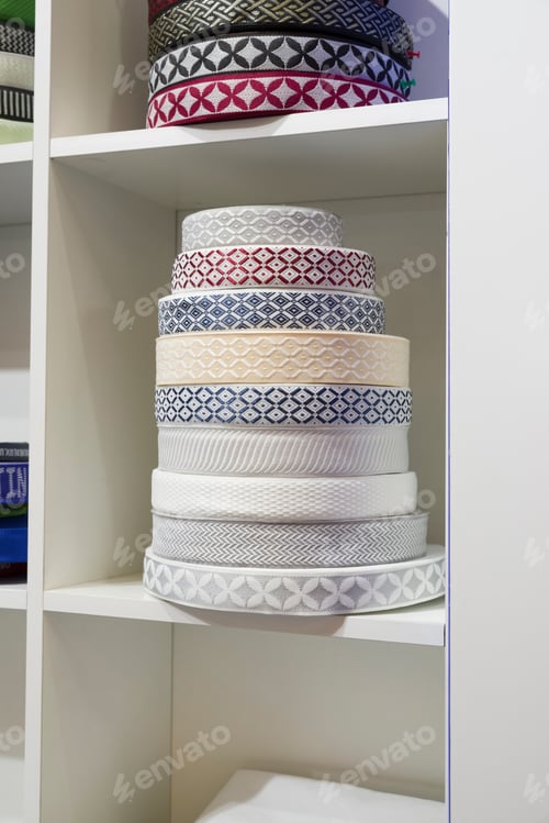Preview: Colored Texitil Ribbons And Embroidery On The Shelves