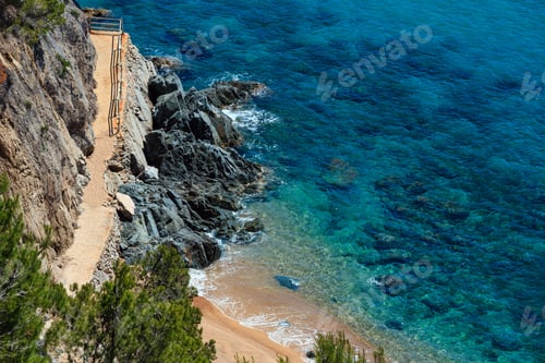 Preview: Summer Sea Sandy Beach And Footway. Coastline Between Barcelona And Palamos (Costa Brava