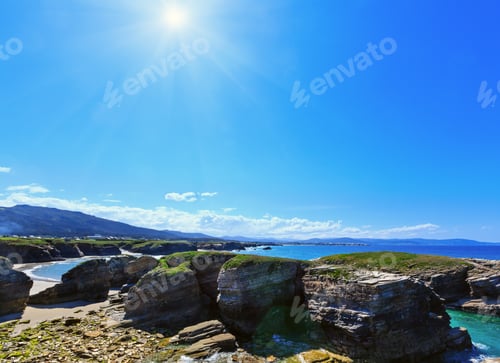 Preview: Summer Sunshiny Atlantic Coast Landscape With Beach And Rock Formations (Praia Das Illas, Spain)