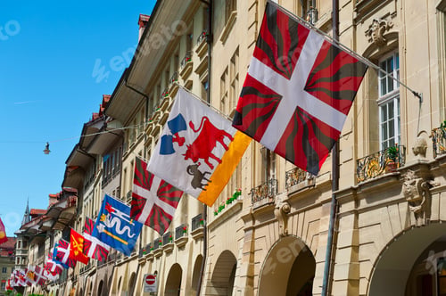 Preview: Street Decorated With Flags In Berne, Switzerland