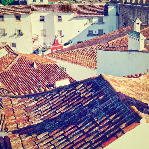 Preview: View To Historic Center City Of Obidos In Portugal, Retro Effect