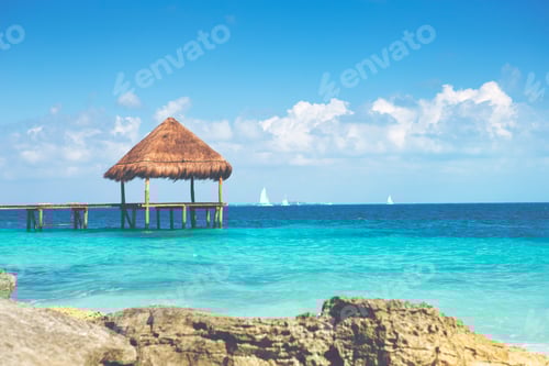 Preview: Tropical Paradise Wallpaper Image. Caribbean Sea Shores With Vintage Effect Applied.