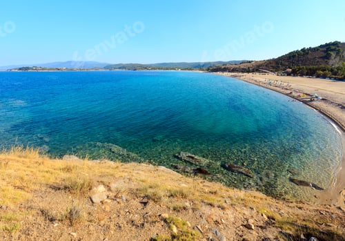 Preview: Summer Sea Top View With Trani Ammouda Beach (Ormos Panagias, Halkidiki, Greece). People
