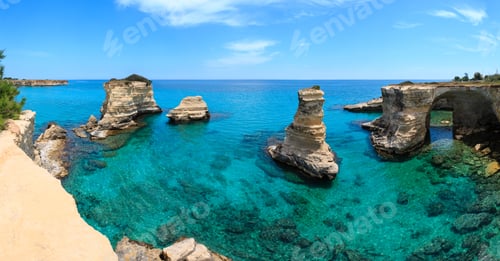 Preview: Picturesque Seascape With Cliffs, Rocky Arch And Stacks (Faraglioni), At Torre Sant Andrea, Salento