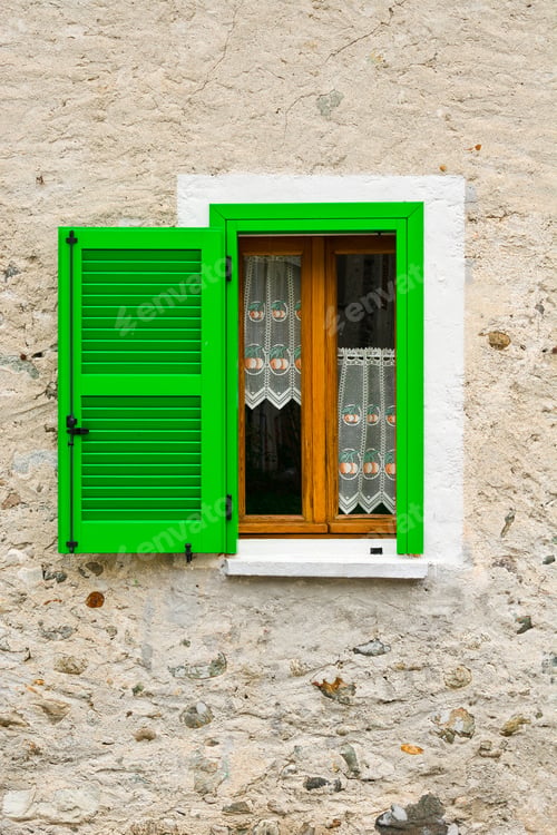 Preview: Italian Window With Open Wooden Shutters
