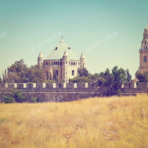 Preview: Church Of Dormition And Bell-Tower On Mount Zion In Jerusalem, Israel, Instagram Effect