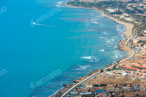 Preview: Mediterranean Sea Summer Coastline. Top View From Tinoso Cape (Cartagena, Spain). All People Are