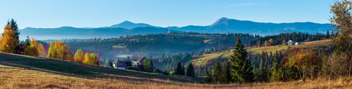 Preview: First Sunrise Rays Of Sun And Shadows Through Fog And Trees On Slopes. Morning Autumn Carpathian