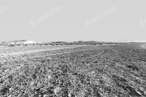 Preview: Breathtaking Landscape Of The Rock Formations In The Israel Desert In Black And White. Lifeless And