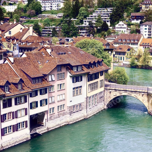 Preview: Aerial View Of The City Of Berne And River Aare, Vintage Style Toned Picture