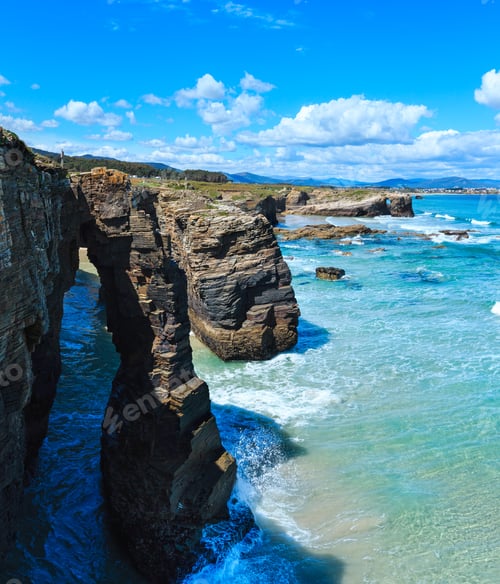 Preview: Natural Rock Arches On Cathedrals Beach (Cantabric Coast, Lugo, Galicia, Spain). Two Shots Stitch