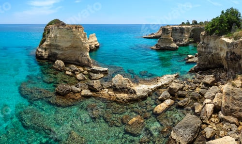 Preview: Picturesque Seascape With Cliffs, Rocky Arch And Stacks (Faraglioni), At Torre Sant Andrea, Salento