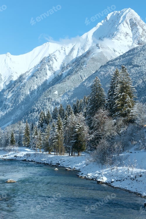 Preview: Winter Mountain And Lech River View (Austria, Tirol, Haselgehr Village Outskirts)