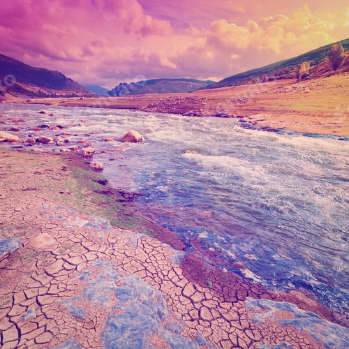 Preview: River On The Bottom Of Canyon In The Cantabrian Mountain, Sunset, Instagram Effec