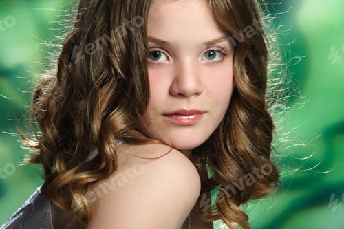 Preview: Portrait Of Beautiful Girl With Curly Hair Luxuriant