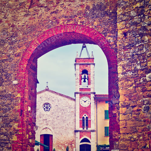 Preview: View Through The Arch To The Church In The Italian City Of Cetona, Instagram Effect