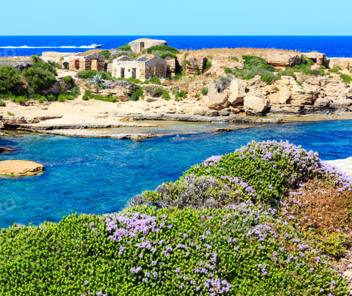 Preview: Spiaggia Massolivieri Beach Summer Sea Landscape (Siracusa, Sicily, Italy). People Unrecognizable.