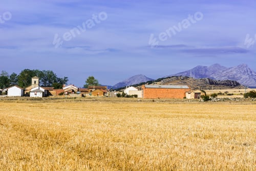 Preview: Small Village With Industrial Farm And Church In The Cantabrian Mountain In Spain. Spanish