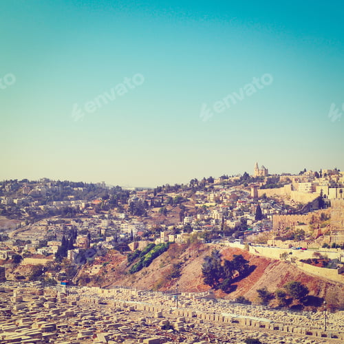 Preview: View From The Kidron Valley On The Walls Of The Old City Of Jerusalem, Instagram Effect