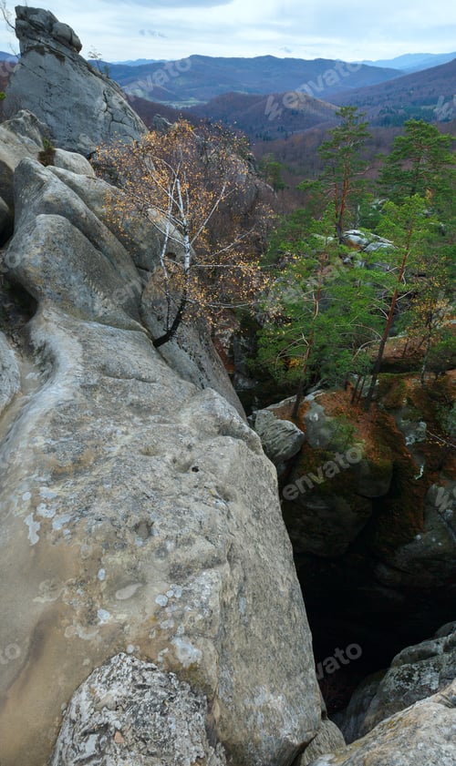 Preview: Large Lofty Stones In Autumn Forest ("Skeli Dovbusha" , Ivano-Frankovsk Region, Ukraine)