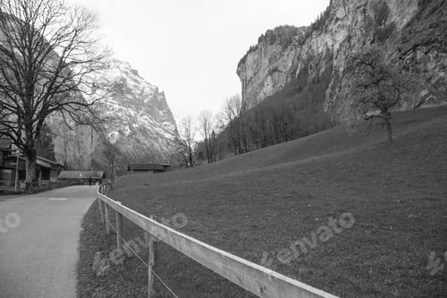 Preview: Famous Lauterbrunnen Town And Staubbach Waterfall Junfrau Region Berner Oberland Switzerland