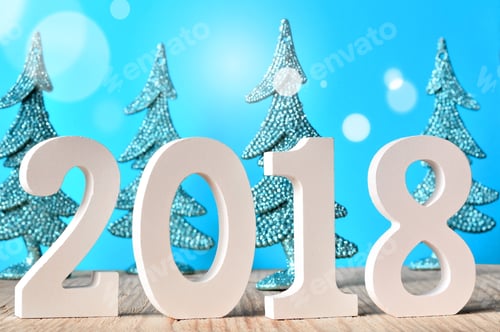 Preview: Happy New Year. 2018 Numbers On Blue Background