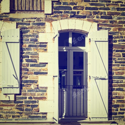 Preview: French Windows With Open Wooden Shutters, Instagram Effect