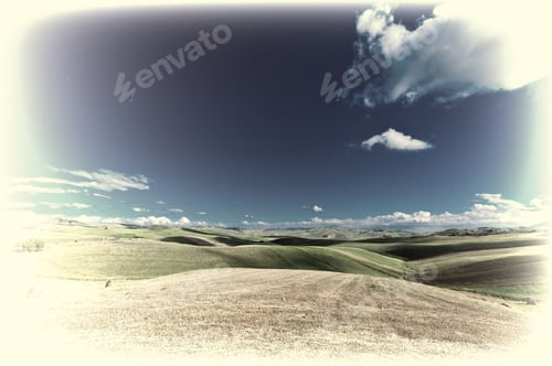 Preview: Stubble Fields On The Hills Of Sicily, Vintage Style Toned Picture