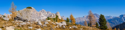 Preview: Sunny Picturesque Autumn Alpine Dolomites Rocky Mountain View From Hiking Path From Giau Pass To