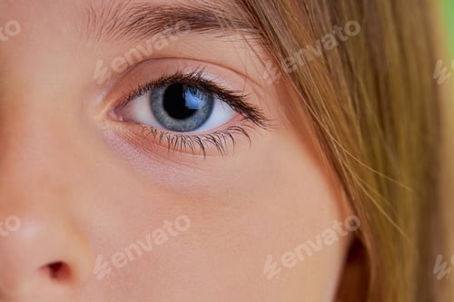 Preview: Close-Up Photo Of Little Girl'S Blue Eyes, Macro Photo Of Child'S Eyes, Look At Camera. Natural