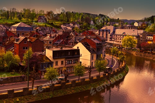Preview: Embankment Of The River Ourthe In The Belgian City Of La Roche At Sunset