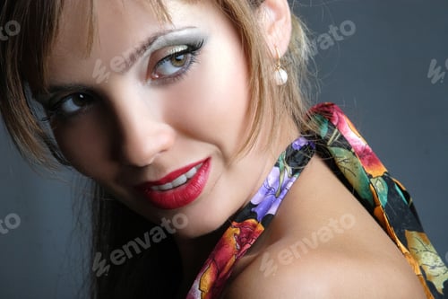 Preview: Portrait Of Beautiful Girl With Curly Hair Luxuriant