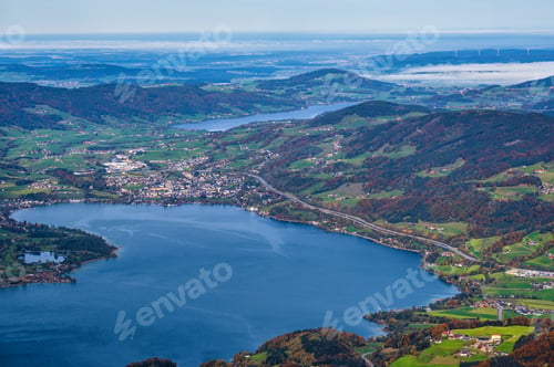 Preview: Picturesque Autumn Alps Mountain Lakes View From Schafberg Viewpoint, Salzkammergut, Upper Austria