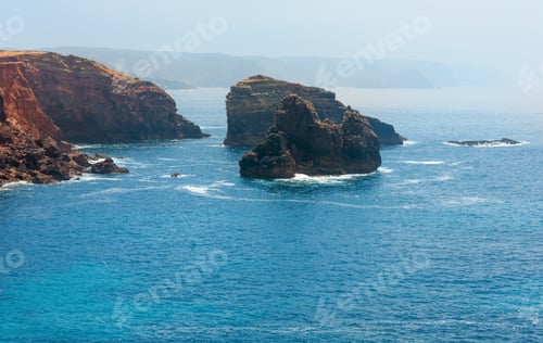 Preview: Rock Formations Near Shore. Summer Atlantic Rocky Coast View (Costa Vicentina, Algarve, Portugal).
