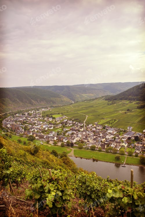 Preview: A Beautiful Scenery Across Mosel River In Germany. Wine Yards Are In The High Hills In The