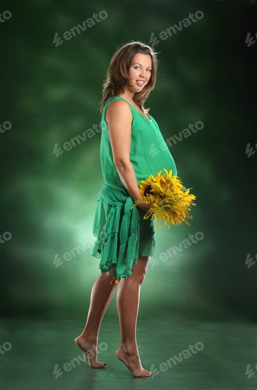 Preview: Beautiful Woman With Autumn Bouquet.Waiting For Child. Beautiful Sunflowers. Bright Emotions