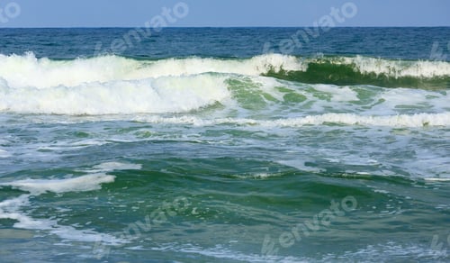 Preview: Sea Surf Waves With Foam Caps. Evening View From Beach.