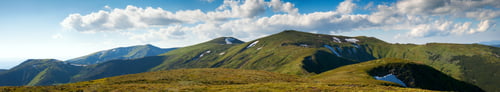 Preview: Summer Mountain View With Snow On Mountainside. Five Shots Stitch Image.