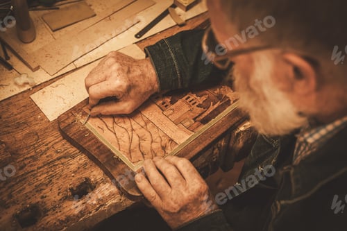 Preview: Close-Up Of Restorer Hands Working With Antique Decor Element In His Workshop