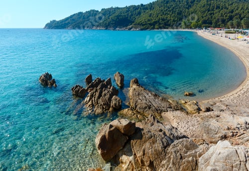 Preview: Summer Morning Platanitsi Beach On Sithonia Peninsula (Chalcidice, Greece). People Are