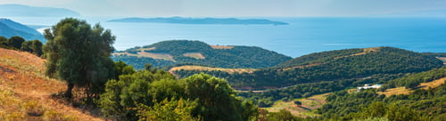 Preview: Beautiful Summer Seascape With A Wooded Coast, View From The Athos Peninsula, Sithonia And Amoliani