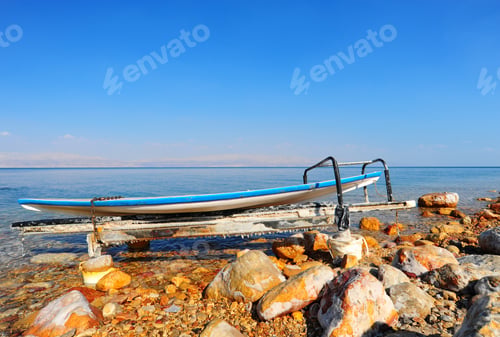 Preview: Board For Windsurfing Covered In Salt On The Beach Of The Dead Sea.