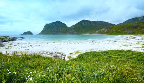 Preview: Haukland Beach Summer Cloudy View (Norway, Lofoten).