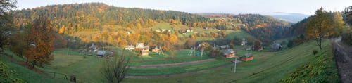 Preview: View On Autumn Mountain Village. Nine Shots Composite Picture.