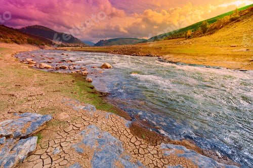 Preview: River On The Bottom Of Canyon In The Cantabrian Mountain, Sunset