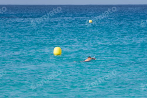 Preview: Swimmer At Turquoise Mediterranean Sea In Formentera Island Balearic Islands Spain