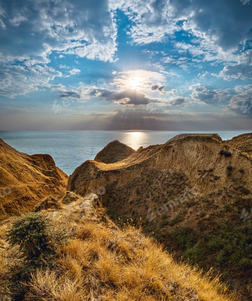 Preview: Picturesque Sunset Landscape Of Stanislav Clay Mountains And Canyons Above Dnipro River Bay Near