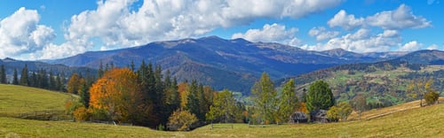 Preview: Beautiful Autumn Morning Near Carpathian Village Outskirts (Carpathian Mountain, Ukraine)